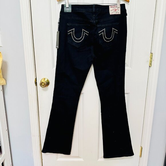 TRUE RELIGION BECCA STUDDED LOGO BOOTCUT BLACK JEAN DENIM PANTS - Picture 2 of 8